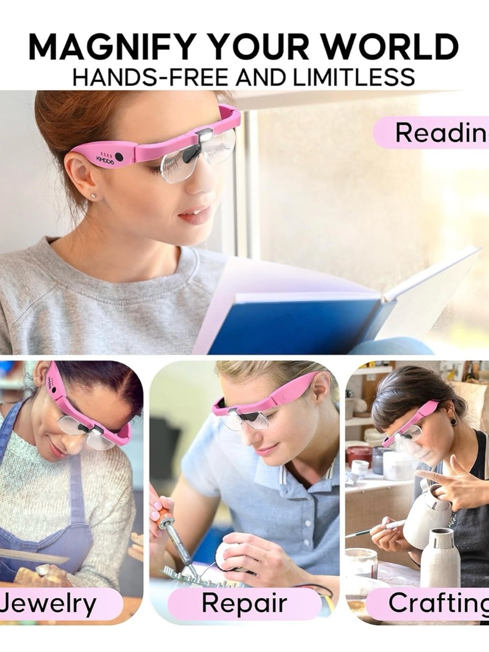 Hands-Free Pink Magnifying Visor Headset - Reading & Crafting